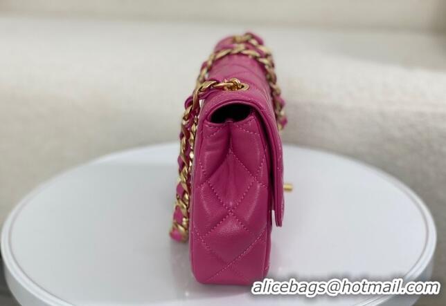 Best Quality Chanel Shiny Lambskin Flap bag with Thick Chain AS6300 Fuchsia Pink 2024