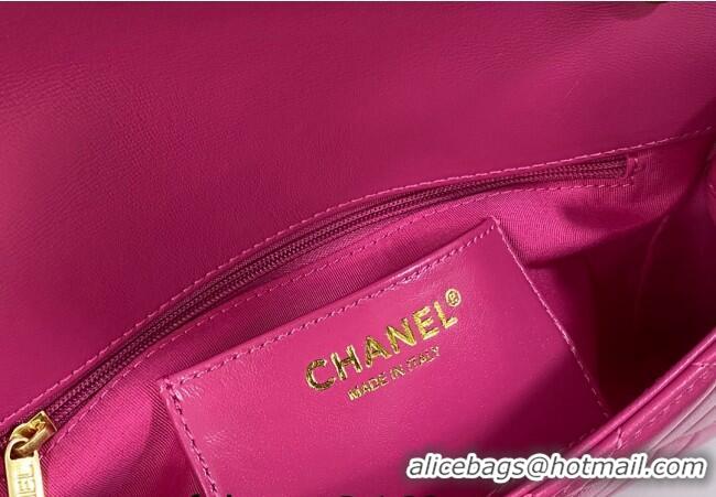 Best Quality Chanel Shiny Lambskin Flap bag with Thick Chain AS6300 Fuchsia Pink 2024