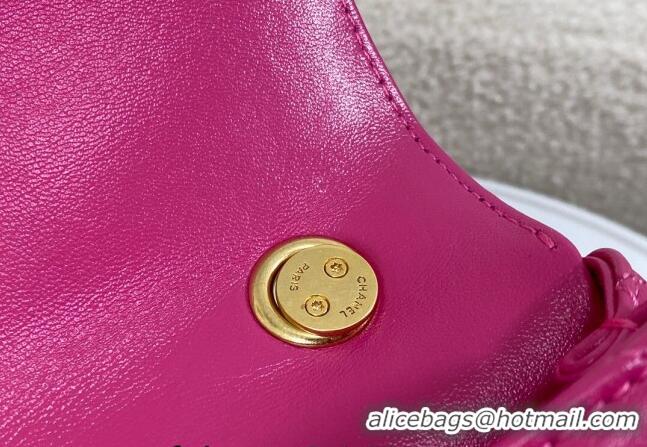 Best Quality Chanel Shiny Lambskin Flap bag with Thick Chain AS6300 Fuchsia Pink 2024