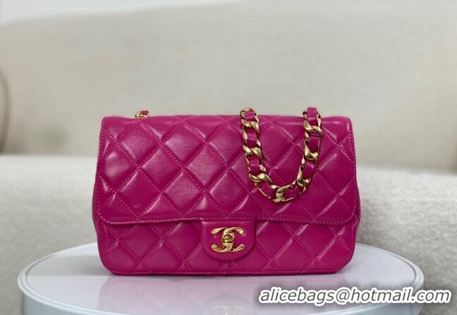 Best Quality Chanel Shiny Lambskin Flap bag with Thick Chain AS6300 Fuchsia Pink 2024