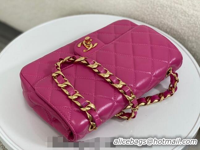 Best Quality Chanel Shiny Lambskin Flap bag with Thick Chain AS6300 Fuchsia Pink 2024