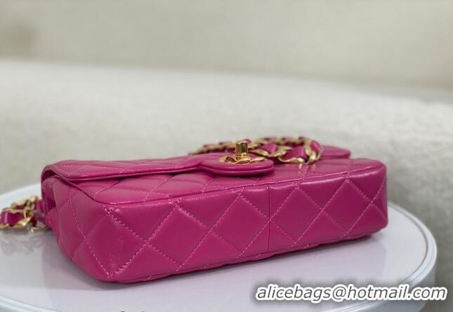 Best Quality Chanel Shiny Lambskin Flap bag with Thick Chain AS6300 Fuchsia Pink 2024