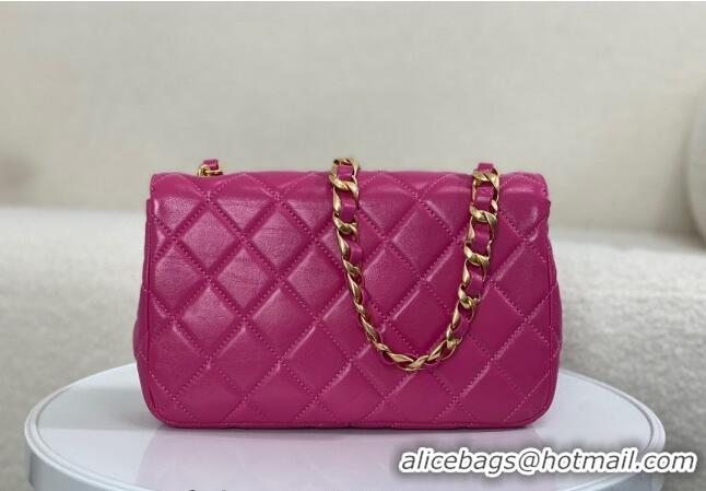 Best Quality Chanel Shiny Lambskin Flap bag with Thick Chain AS6300 Fuchsia Pink 2024