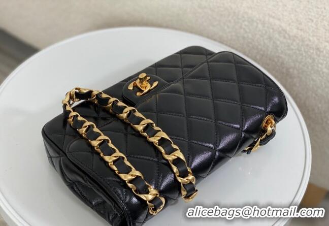 Most Popular Chanel Shiny Lambskin Flap bag with Thick Chain AS6300 Black 2024