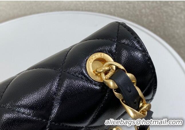 Most Popular Chanel Shiny Lambskin Flap bag with Thick Chain AS6300 Black 2024