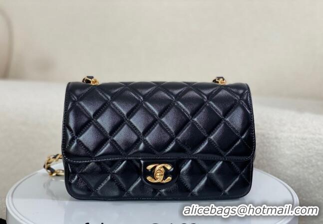 Most Popular Chanel Shiny Lambskin Flap bag with Thick Chain AS6300 Black 2024