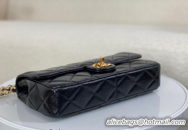 Most Popular Chanel Shiny Lambskin Flap bag with Thick Chain AS6300 Black 2024