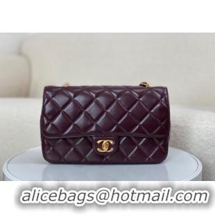 Luxurious Chanel Shiny Lambskin Flap bag with Thick Chain AS6300 Dark Burgundy 2024