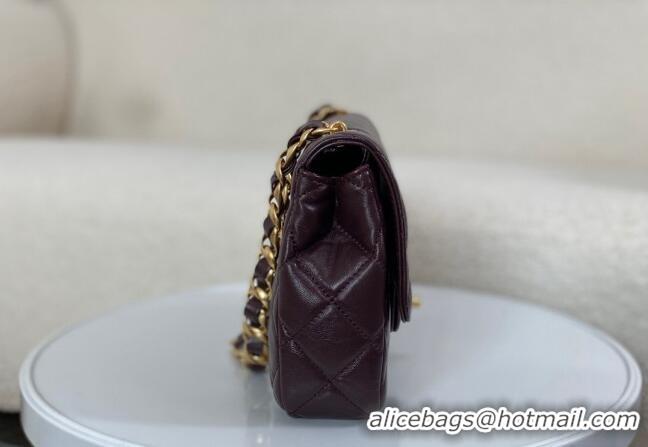 Luxurious Chanel Shiny Lambskin Flap bag with Thick Chain AS6300 Dark Burgundy 2024