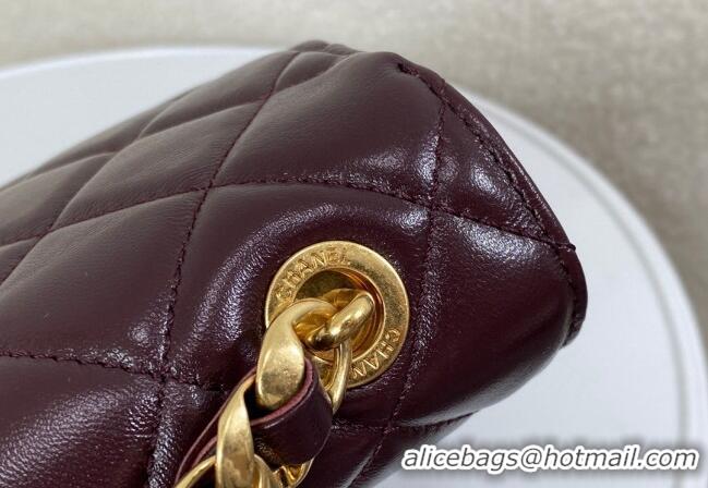 Luxurious Chanel Shiny Lambskin Flap bag with Thick Chain AS6300 Dark Burgundy 2024