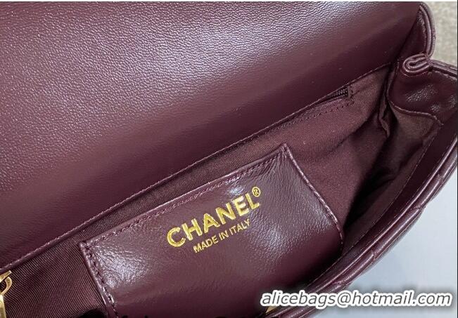 Luxurious Chanel Shiny Lambskin Flap bag with Thick Chain AS6300 Dark Burgundy 2024