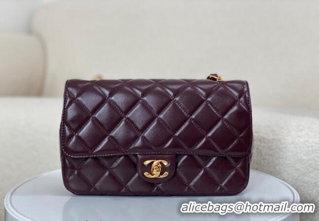 Luxurious Chanel Shiny Lambskin Flap bag with Thick Chain AS6300 Dark Burgundy 2024