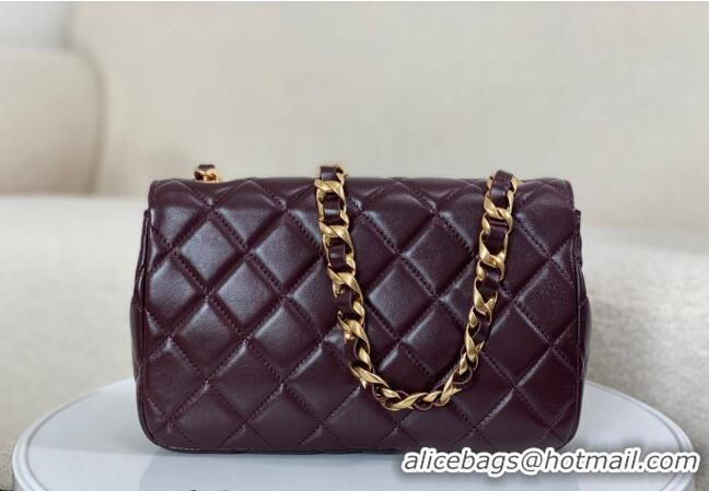 Luxurious Chanel Shiny Lambskin Flap bag with Thick Chain AS6300 Dark Burgundy 2024