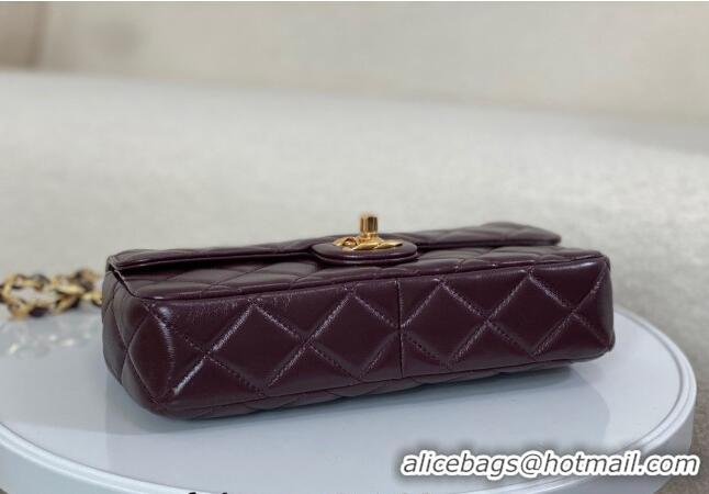 Luxurious Chanel Shiny Lambskin Flap bag with Thick Chain AS6300 Dark Burgundy 2024