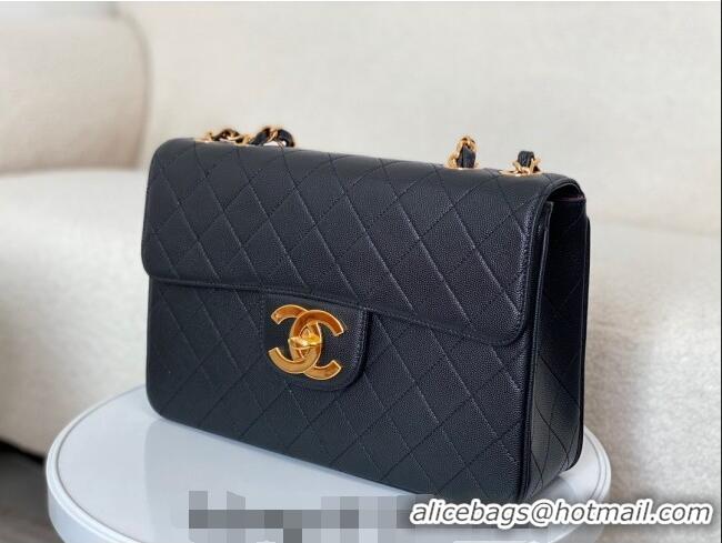 Most Popular Chanel Vintage Grained Calfskin Flap bag A088 Black 2024