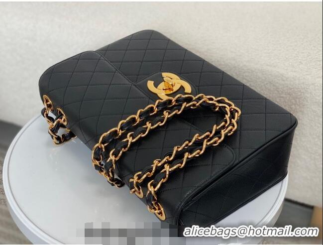 Most Popular Chanel Vintage Grained Calfskin Flap bag A088 Black 2024