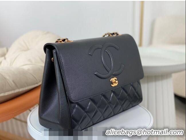 Buy Fashionable Chanel Vintage Grained Calfskin Flap bag A092233 Black 2024