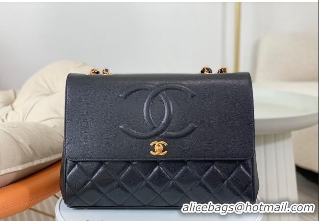 Buy Fashionable Chanel Vintage Grained Calfskin Flap bag A092233 Black 2024