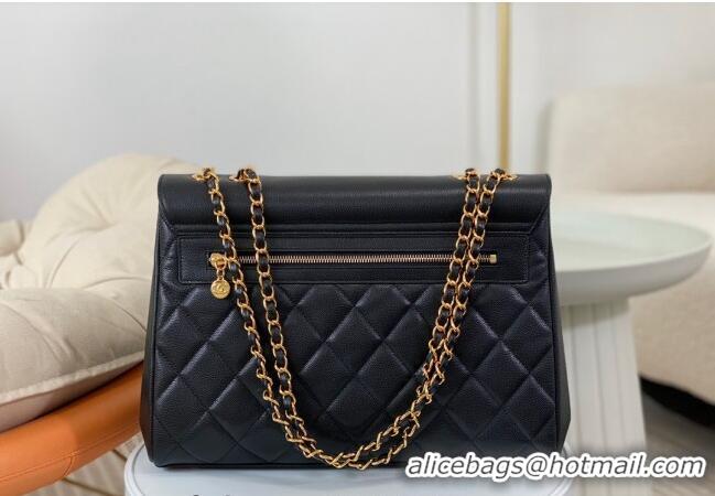 Buy Fashionable Chanel Vintage Grained Calfskin Flap bag A092233 Black 2024