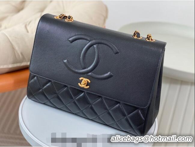 Buy Fashionable Chanel Vintage Grained Calfskin Flap bag A092233 Black 2024