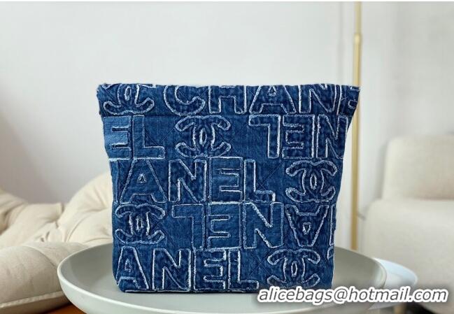 Free Shipping Chanel 22 Denim Small Shopping Bag AS3260 Blue 2024