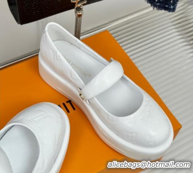 Best Price Louis Vuitton Platform Mary Janes Shoes 5cm in Monogram Leather White 905077