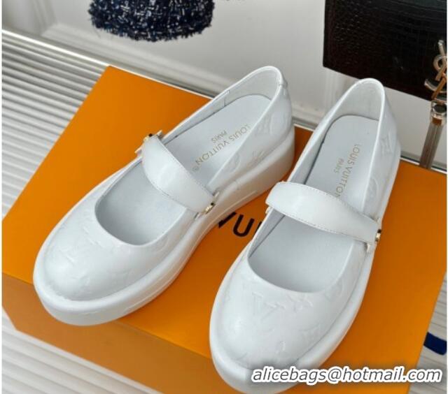 Best Price Louis Vuitton Platform Mary Janes Shoes 5cm in Monogram Leather White 905077