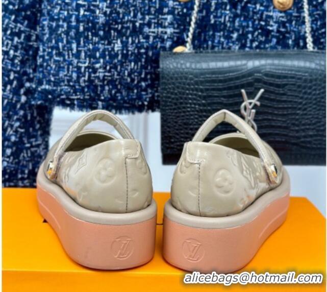 Pretty Style Louis Vuitton Platform Mary Janes Shoes 5cm in Monogram Leather Grey 905079