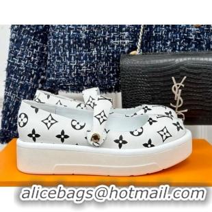 Cheapest Louis Vuitton Platform Mary Janes Shoes 5cm in Monogram Canvas White 905082