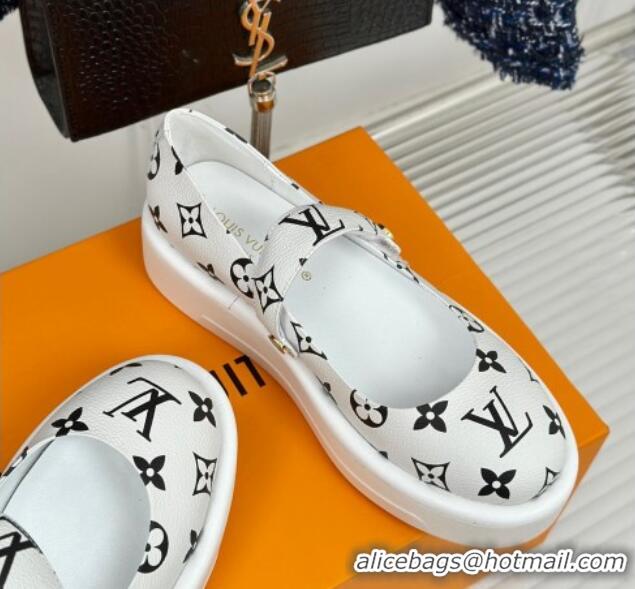 Cheapest Louis Vuitton Platform Mary Janes Shoes 5cm in Monogram Canvas White 905082