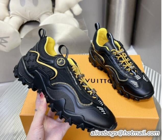 Grade Quality Louis Vuitton LV Rush Sneakers in Nylon Mesh Black/Yellow 905083