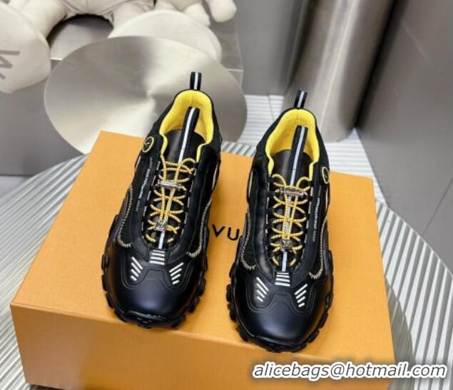 Grade Quality Louis Vuitton LV Rush Sneakers in Nylon Mesh Black/Yellow 905083