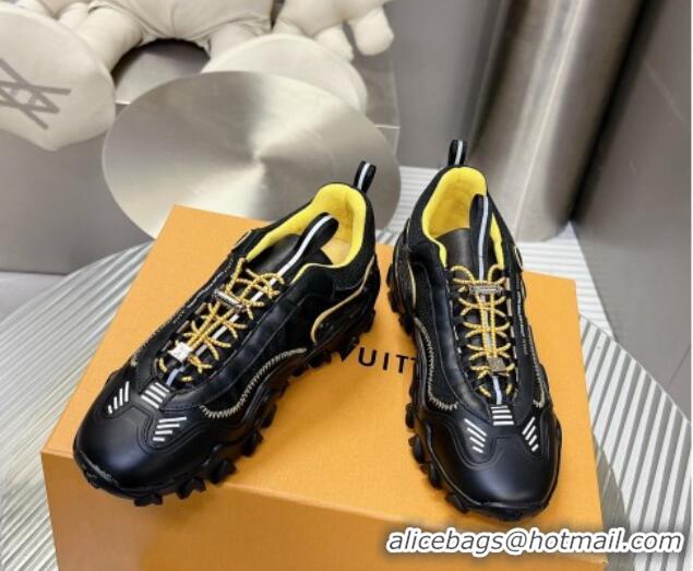 Grade Quality Louis Vuitton LV Rush Sneakers in Nylon Mesh Black/Yellow 905083