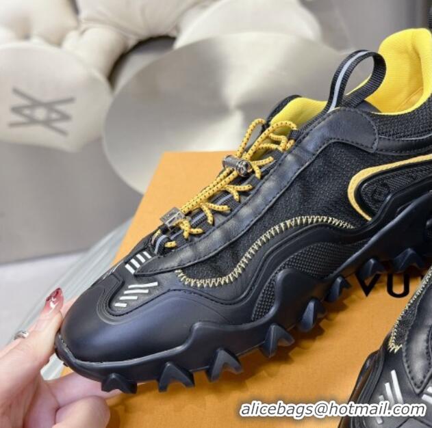 Grade Quality Louis Vuitton LV Rush Sneakers in Nylon Mesh Black/Yellow 905083