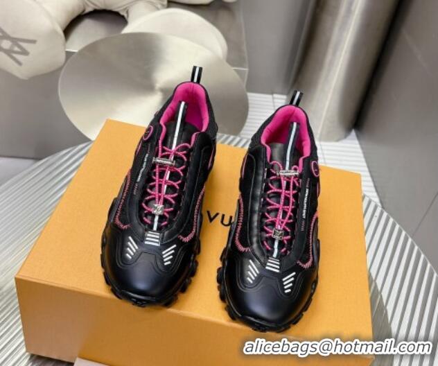 Luxurious Louis Vuitton LV Rush Sneakers in Nylon Mesh Black/Dark Pink 905087