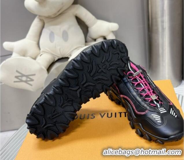 Luxurious Louis Vuitton LV Rush Sneakers in Nylon Mesh Black/Dark Pink 905087