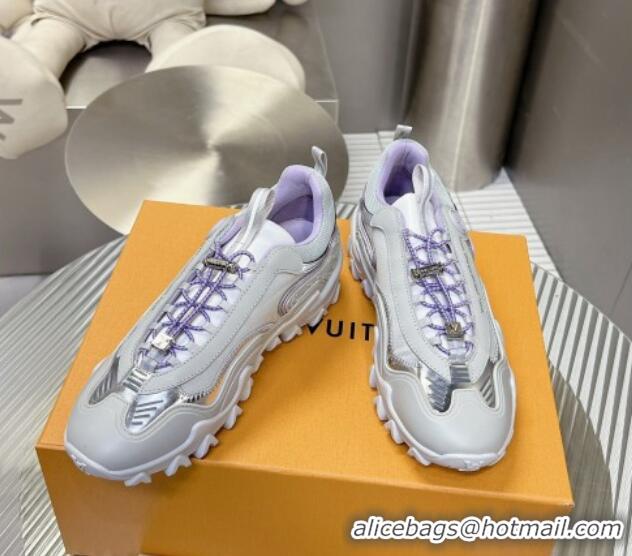 Low Price Louis Vuitton LV Rush Sneakers in Nylon Mesh Light Grey/Purple 905088