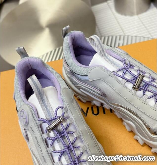 Low Price Louis Vuitton LV Rush Sneakers in Nylon Mesh Light Grey/Purple 905088