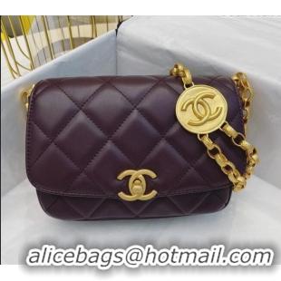 Luxury Classic Chanel Lambskin Small Flap bag with Coin Charm AS2189 Dark Burgundy 2024