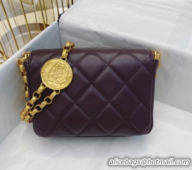 Luxury Classic Chanel Lambskin Small Flap bag with Coin Charm AS2189 Dark Burgundy 2024