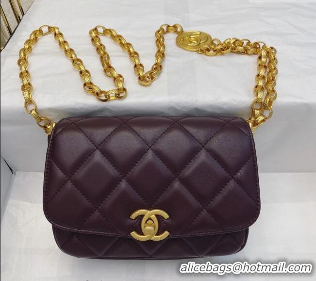 Luxury Classic Chanel Lambskin Small Flap bag with Coin Charm AS2189 Dark Burgundy 2024