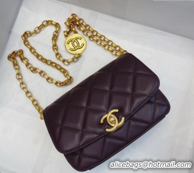 Luxury Classic Chanel Lambskin Small Flap bag with Coin Charm AS2189 Dark Burgundy 2024