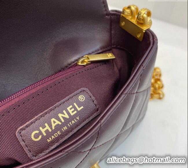 Luxury Classic Chanel Lambskin Small Flap bag with Coin Charm AS2189 Dark Burgundy 2024