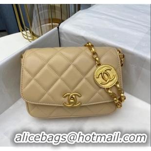 Top Quality Chanel Lambskin Small Flap bag with Coin Charm AS2189 Beige 2024