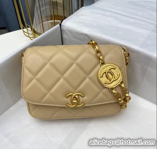 Top Quality Chanel Lambskin Small Flap bag with Coin Charm AS2189 Beige 2024