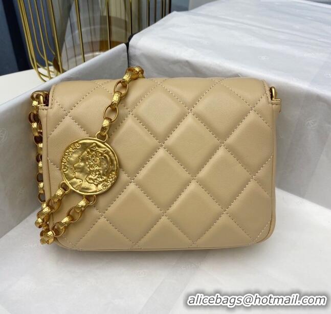 Top Quality Chanel Lambskin Small Flap bag with Coin Charm AS2189 Beige 2024