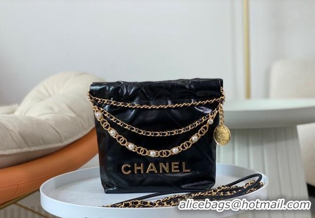 High Quality Chanel 22 Mini Bag in Shiny Calfskin AS3980 Black/Pearls 2024