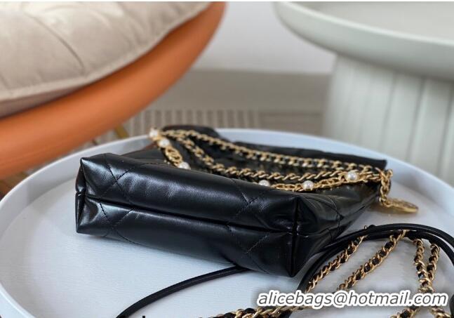 High Quality Chanel 22 Mini Bag in Shiny Calfskin AS3980 Black/Pearls 2024