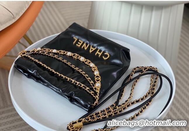 High Quality Chanel 22 Mini Bag in Shiny Calfskin AS3980 Black/Pearls 2024