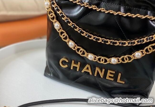 High Quality Chanel 22 Mini Bag in Shiny Calfskin AS3980 Black/Pearls 2024